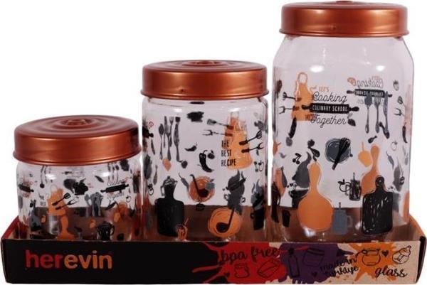Herevin 139357-810 Desenli Kavanoz Seti 3'lü (425-660-1000 ml) - Image 1