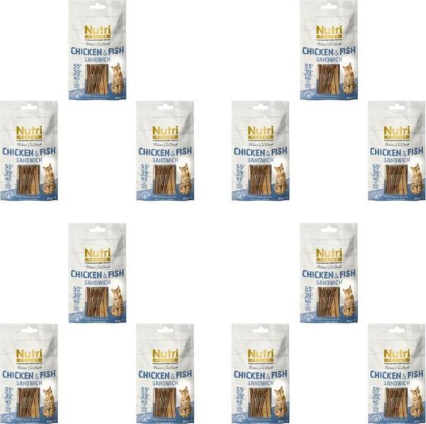 Nutri Feline 50Gr %100 Doğal Etten Natural Cat Snack Tavuk BalıkEtli Atıştırmalık 12Adet Kedi Ödülü - Image 1