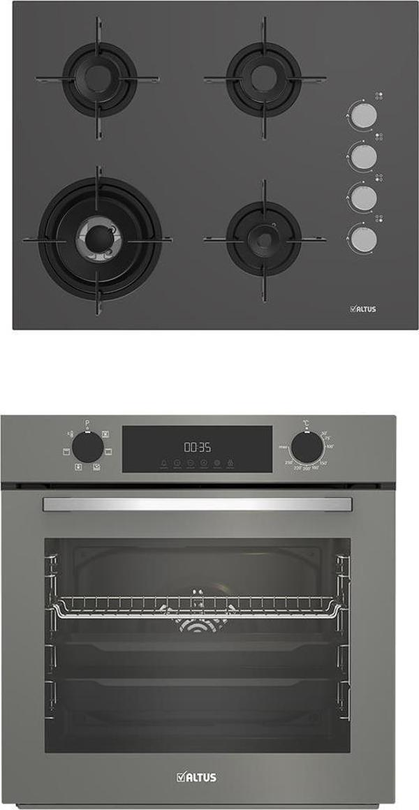 Altus 2'li Gri Cam Ankastre Set 189 Dg Woklu - 322 G Turbo Fırın - Image 1