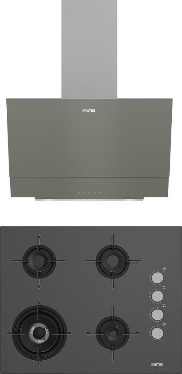 Altus 2'li Gri Cam Ankastre Set 510 G Davlumbaz - 189 Dg Woklu Cam Ocak - Image 1