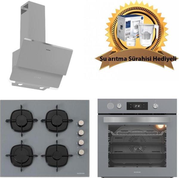 Silverline Buhar Destekli AirFrayer Gri Cam Ankastre Set 3490 Oslo - CS5335S01 - BO65P4S01 - Image 1