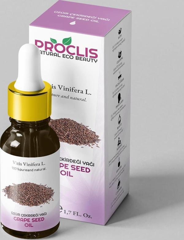 PROCLİS %100 Doğal Soğuk Sıkım Sabit Üzüm Çekirdeği Yağı, Grape Seed Oil, 50 ml - Image 1