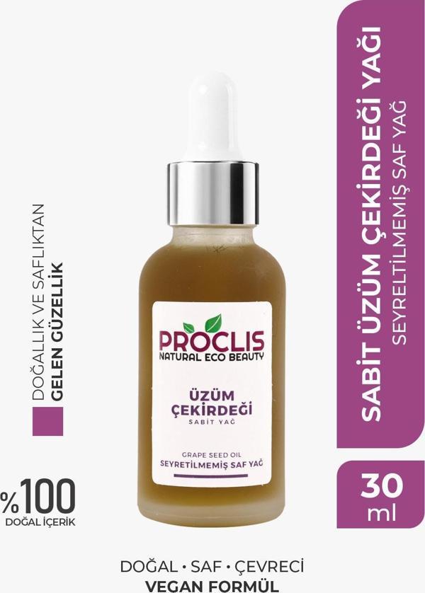 PROCLİS Üzüm Çekirdeği Yağı, Sabit Üzüm Yağ, Grape Seed Oil, Vitis Vinifera L. 30 ml - Image 1