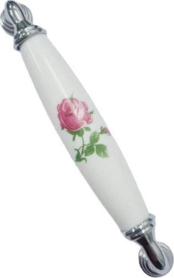 BEYAZ POLİMER KULP KROM AYAK  GÜLLÜ 128 MM / 5 ADET - Image 1
