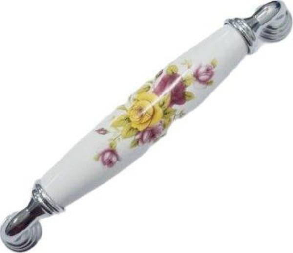 BEYAZ PORSELEN KULP KROM AYAK SARI ÇİÇEKLİ 128 MM / 5 ADET - Image 1