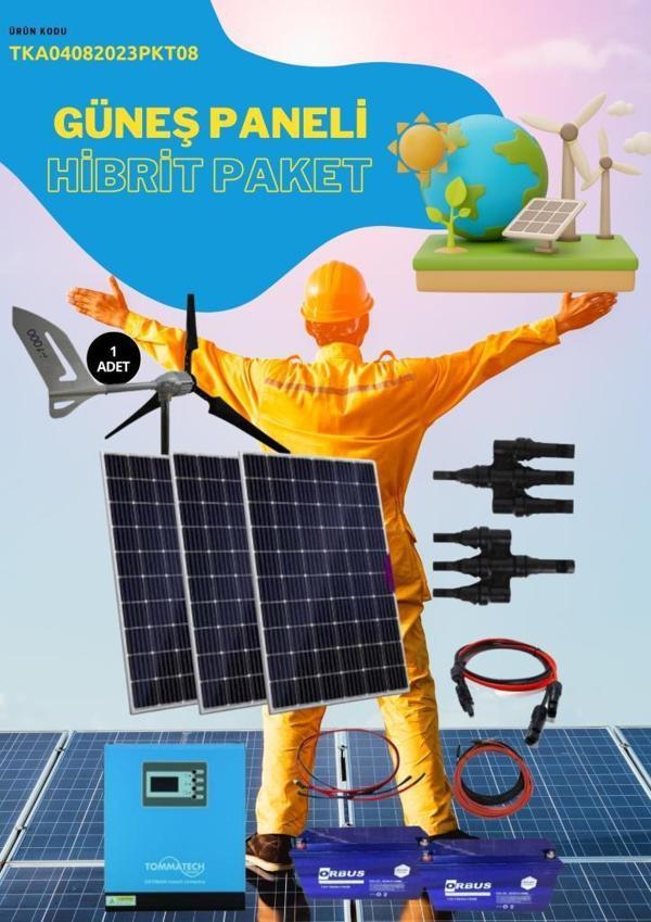 Güneş Enerjisi  Hibrit Paket 3 Kva Tam Sinüs İnverter 330 watt Güneş Paneli 150 Amper Jel Akü 1000 WATT 24 V Rüzgar Türb - Image 1