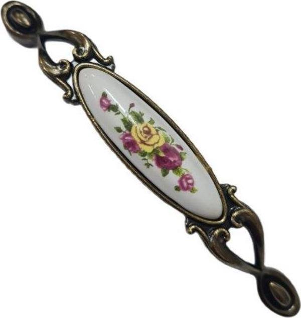 MİRAY 96 mm Metal antik sarı  porselen SARI ÇİÇEKLİ desenli / 5 ADET - Image 1