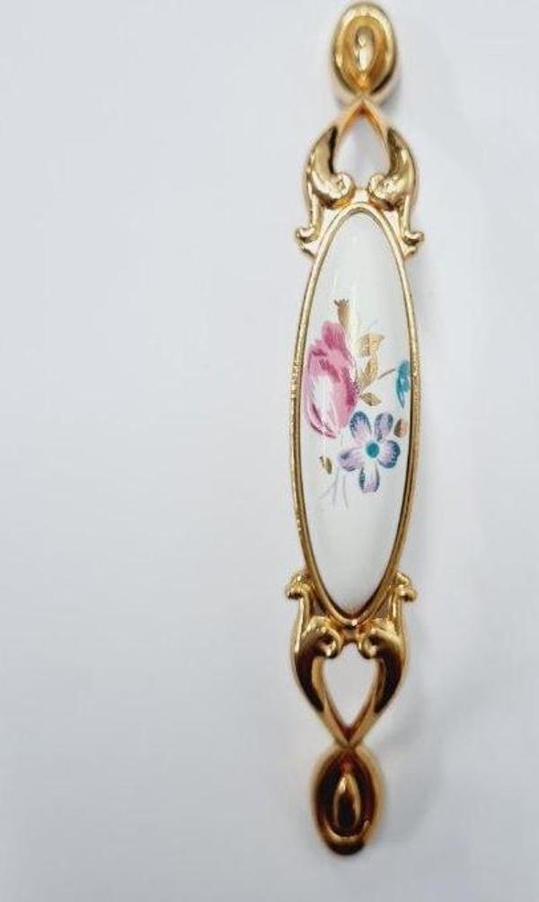 MİRAY 96 mm Metal Gold  porselen çiçek desenli / 5 ADET - Image 1