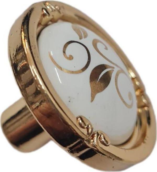 PORSELEN DÜĞME KULP METAL GOLD BEYAZ DESENLİ  / 5 ADET - Image 1