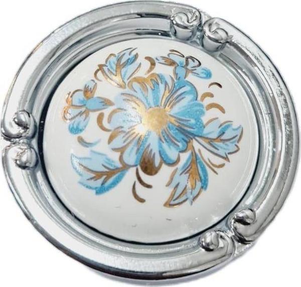 PORSELEN DÜĞME KULP METAL KROM BEYAZ  MOTİFLİ   / 5 ADET - Image 1