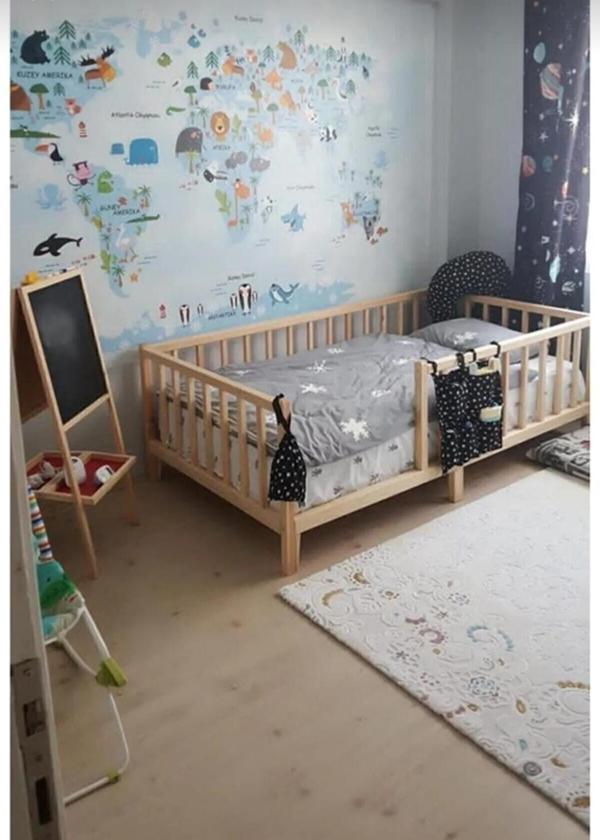 HSN Unisex Montessori Bebek Ve Çocuk Karyolası Doğal Ahşap Yatak - Image 1
