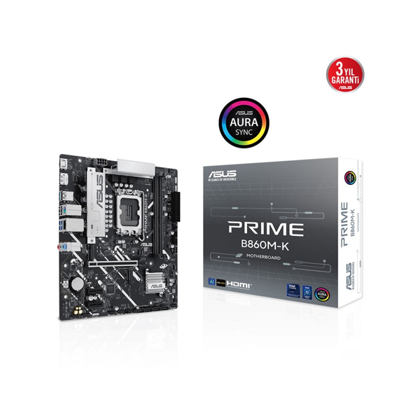 ASUS PRIME B860M-K, 8800MHz, 2xDDR5 2xM.2, HDMI, DP, Intel Core Ultra CPU(Seri 2), LGA1851 Soket Anakart - Image 1