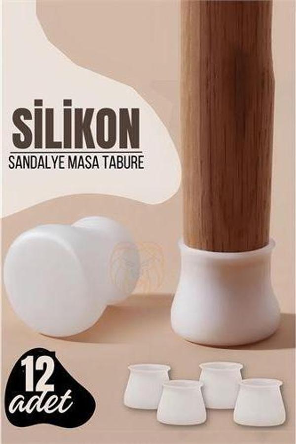 Masa ve Sandalye Ayak Koruyucu Silikon Zemin Koruyucu BEYAZ 12 ADET - Image 1