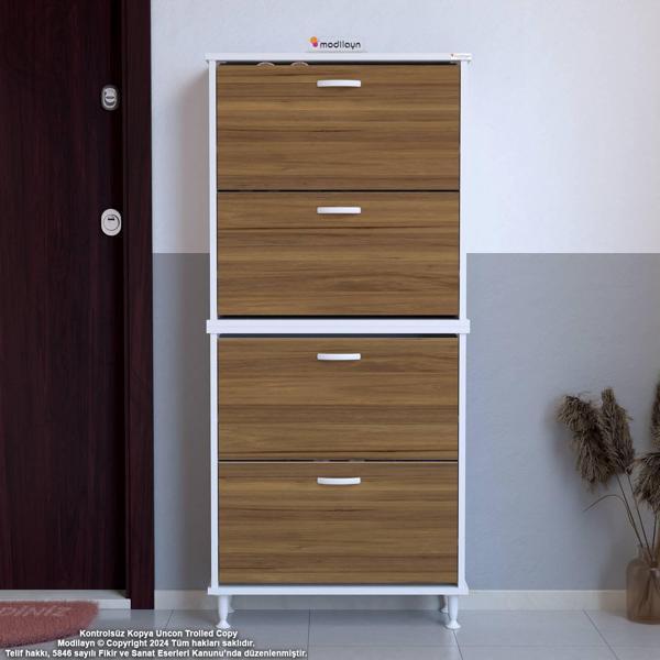 Modilayn UMAY' 2 Li Kapı Önü 72 x 160 x 25, 5 cm’ lik 4 Düşer Kapak 8 Göz Bölmeli Ayakkabılık - Image 1