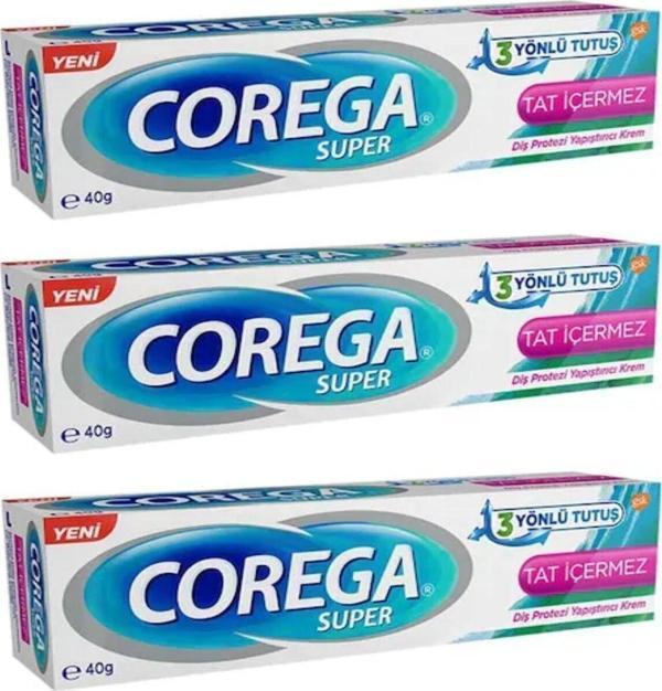 Corega 3 Adet Super Tat Içermez Diş Protezi Yapıştırıcı Krem 40 Gr S.K.T. 04/22 - Image 1