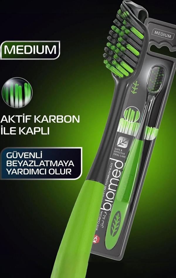 Biomed Yuvarlatılmış Özel Aktif Karbon Ile Kaplı Kıllar Black Diş Fırçası Orta - Image 1