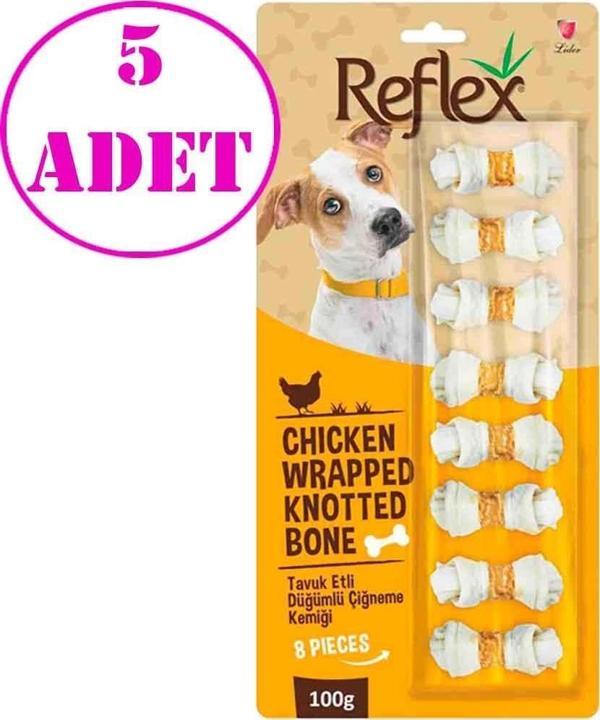 Reflex Tavuk Etli Köpek Ödülü Düğümlü Çiğneme Kemiği 8'li 100 Gr 5 AD - Image 1