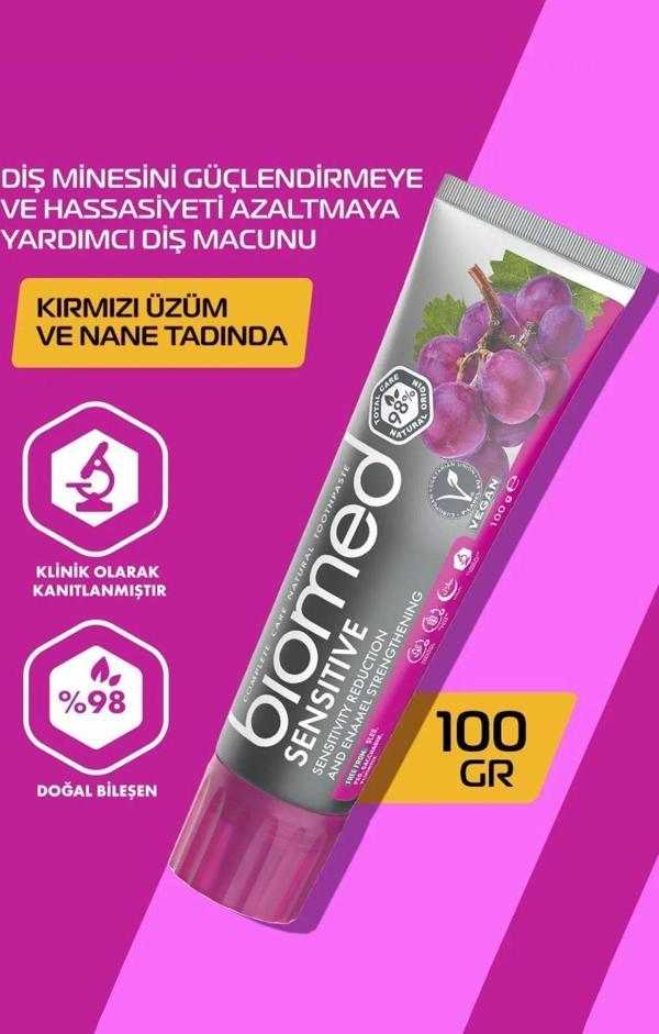 Biomed Sensitive Kırmızı Üzüm Ve Nane Tadında Diş Macunu( Doğal Bitkisel Vegan Florürsüz ) 100 Gr - Image 1