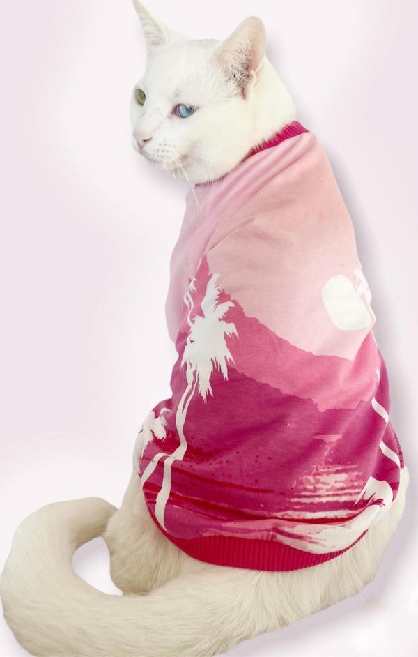 Nature Pink Oval Yaka Tişört Kedi Kıyafeti - Image 1