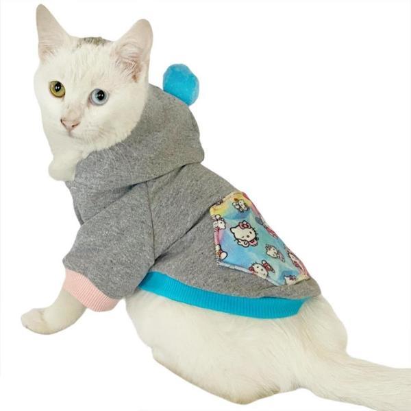 Kitty Grey Kapsonlu Sweatshirt Kedi Süeteri Kedi Kıyafeti  - Image 1