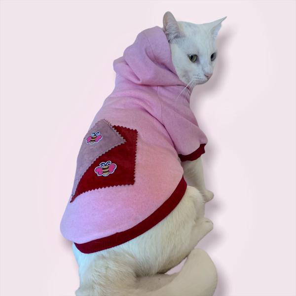 Pink Burgundy Bee Kapşonlu Sweatshirt  Kedi Kıyafeti  - Image 1