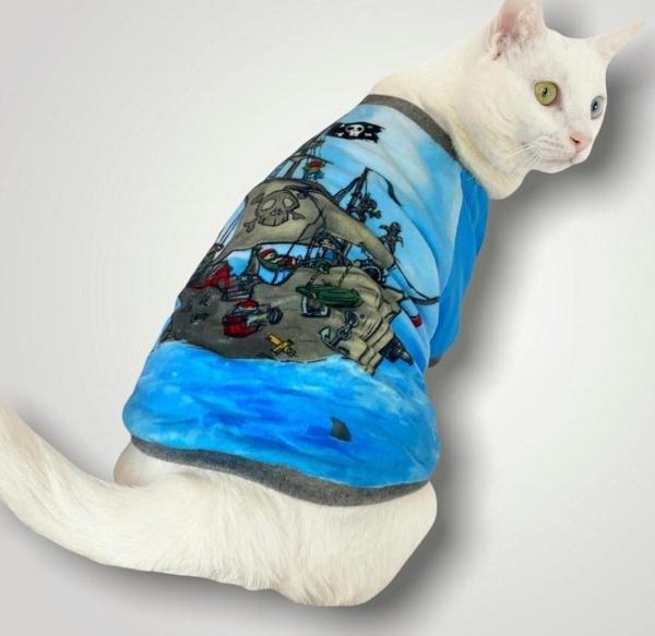 Pirate Blue Oval Yaka Tişört Kedi Kıyafeti - Image 1