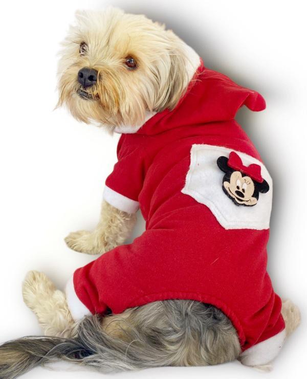 Kırmızı Sevimli Fare Kapşonlu Köpek Tulumu - Image 1