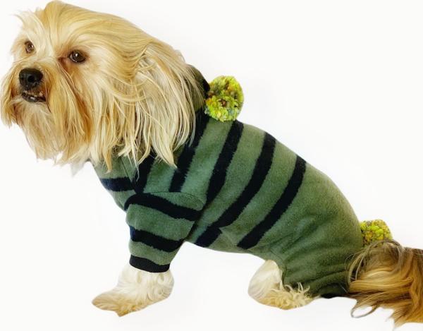Ponponlu Yeşil Siyah Çizgili Köpek Tulumu Köpek Kıyafeti - Image 1