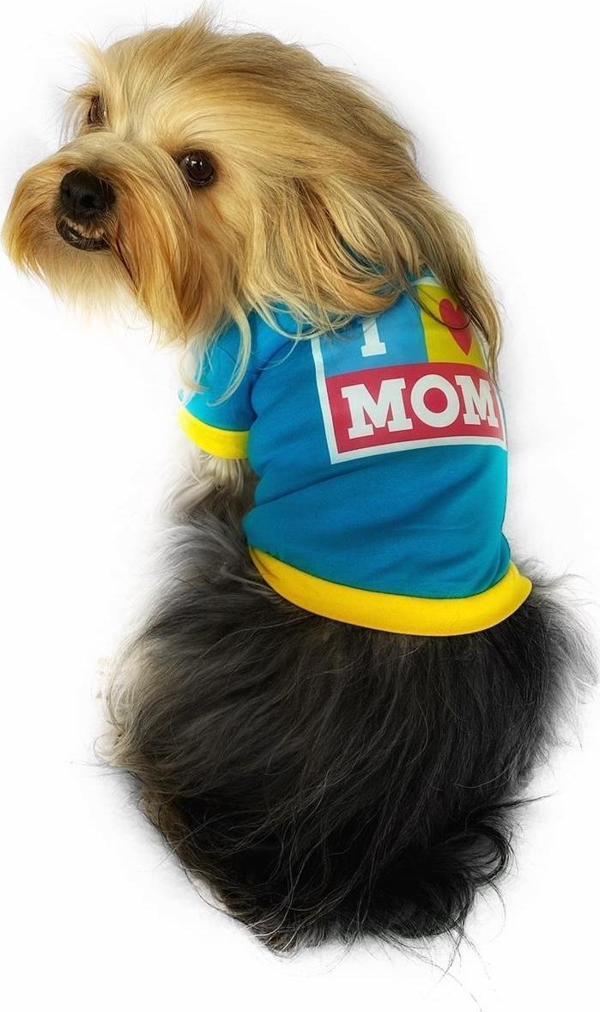 Love Mom Blue, Oval Yaka Tişört Köpek Kıyafeti,Elbisesi Anneler Günü  - Image 1