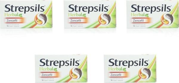 Strepsils Herbal Zencefil 16'Lı Boğaz Pastili 5'Li Paket - Image 1