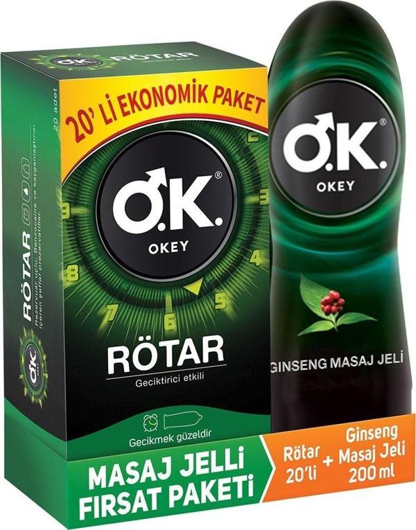 Okey Rötar Geciktiricili 20'Li Prezervatif Ginseng Masaj Jeli 200 Ml - Image 1