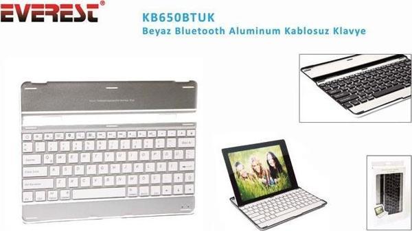 Everest KB650BTUK Beyaz Bluetooth Aluminum Q Multimedia Kablosuz Klavye - Image 1