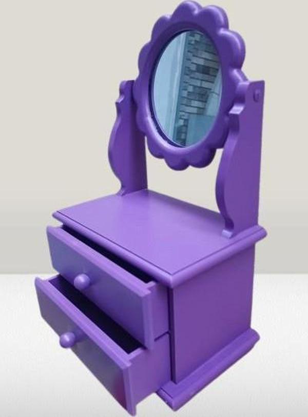 Hobi ERDL MODEL 90527 Papatya 2 Çekmeceli Aynalı Makyaj Kutusu MOR Renk El Yapım - Image 1