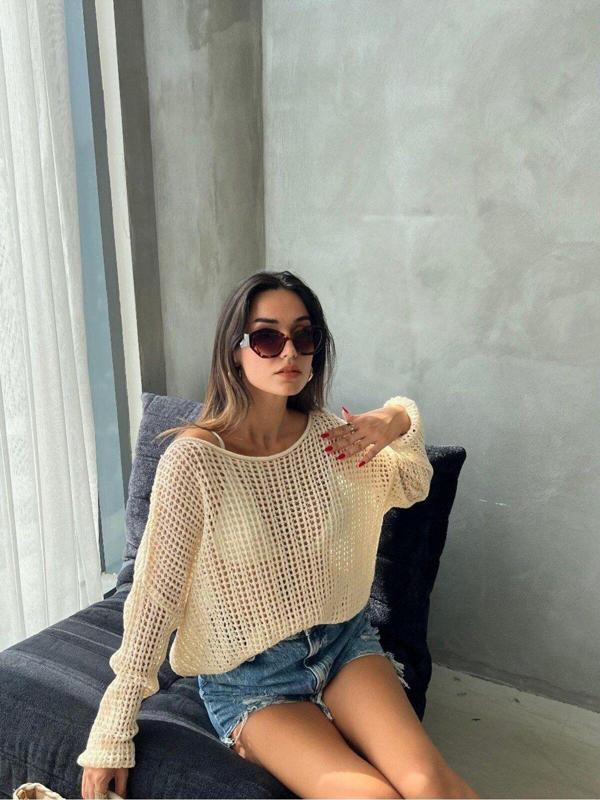 De Pose Ajurlu Sonbaharlik Triko Oversize Bluz Kazak - Image 1