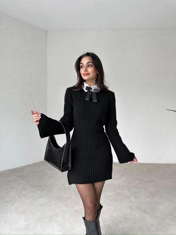 De Pose Buqre'S Kadın Mini Fitilli Kışlık Triko Elbise - Image 1