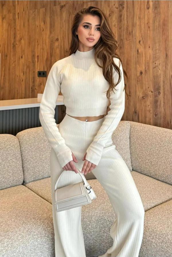 De Pose Kadın Yarım Balıkçı Örgü Crop Kazak Pantolon Triko Alt-Üst Takım - Image 1