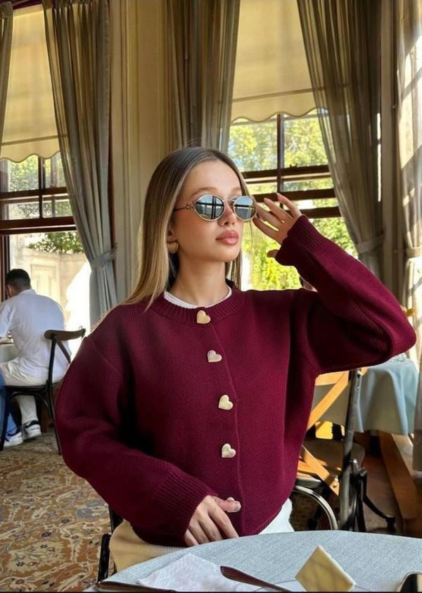 De Pose Kalp Düğme Detaylı Triko Hırka - Image 1