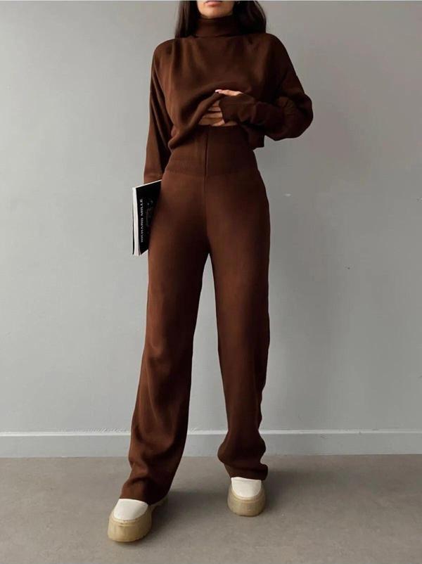 De Pose Parmak Geçmeli Crop Yüksek Bel Triko Takım - Image 1