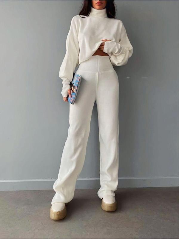 De Pose Parmak Geçmeli Crop Yüksek Bel Triko Takım - Image 1