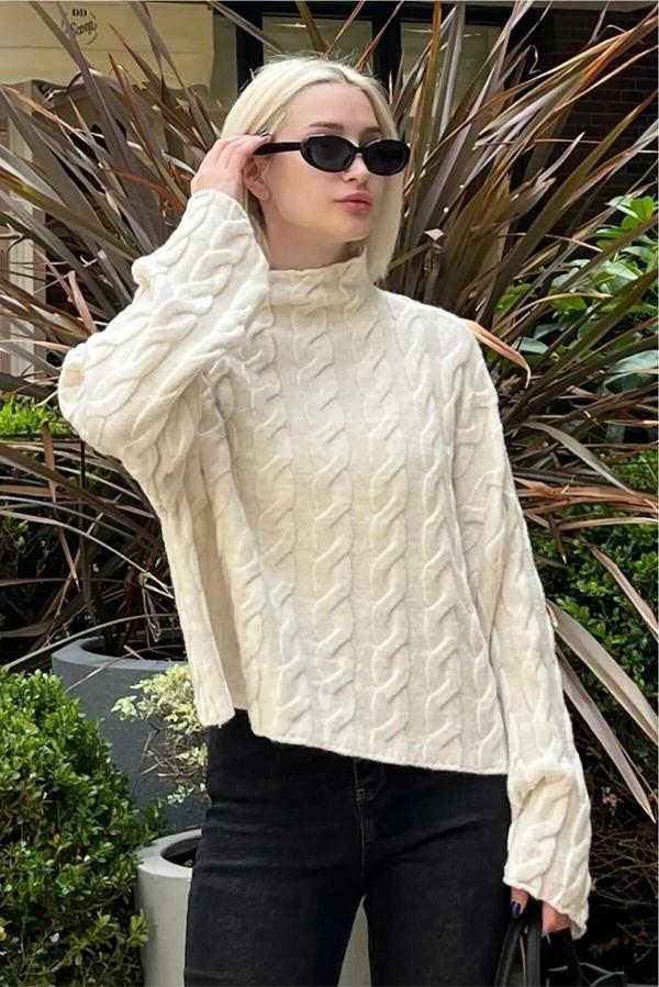 De Pose Pembe Balıkçı Yaka Örme Triko Kazak - Image 1