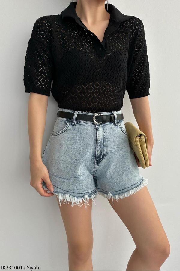 De Pose Polo Yaka Kare Ajurlu Mevsimlik Kazak - Image 1