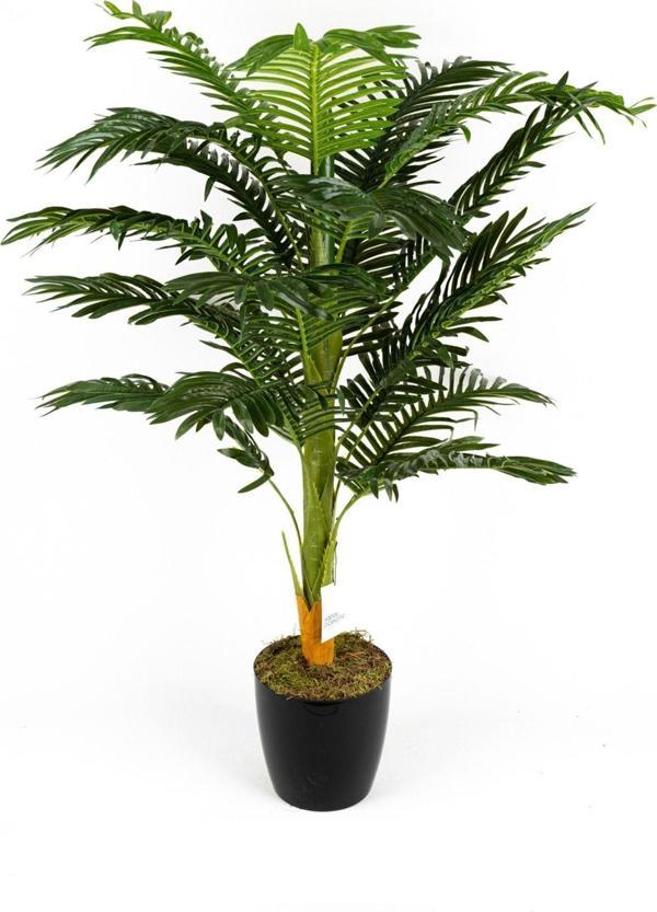 Yapay Çiçekçiniz Siyah Saksıda Çim Detaylı Yapay Areka Palmiye Ağacı 110 Cm - Image 1
