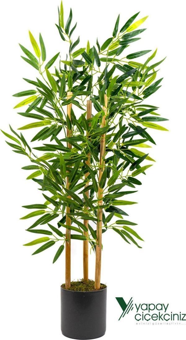 Yapay Çiçekçiniz Yapay Yoğun Yapraklı Dekoratif Bambu Ağacı 3 Gövde 100Cm - Image 1