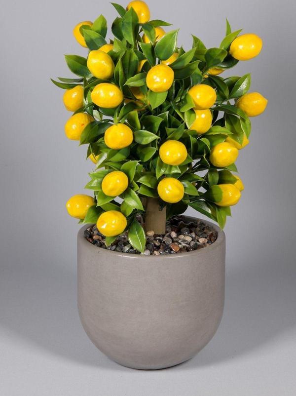 Yapay Çiçekçiniz Gri Beton Saksıda Yapay Limon Ağacı - Image 1