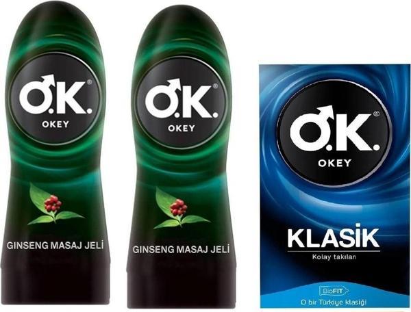 Okey Ginseng Özlü Kayganlaştırıcı Ve Masaj Jeli 2 Adet 200Ml + Klasik Prezervatif 10'Lu - Image 1
