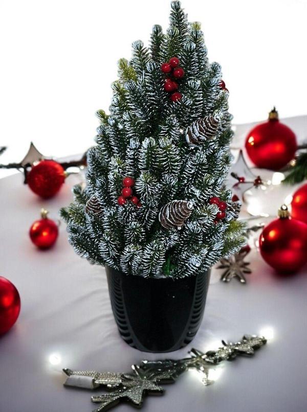 Yapay Çiçekçiniz Kozalak Ve Kokina Detaylı Yılbaşı Çam Ağacı 35 Cm - Image 1