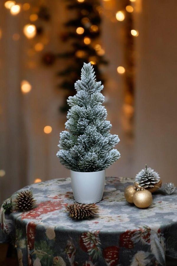 Yapay Çiçekçiniz Kar Desenli Yılbaşı Çam Ağacı 42 Cm - Image 1