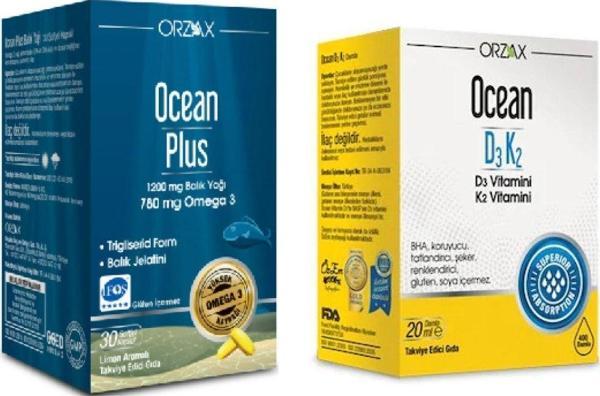 Orzax Saf Balık Yağı Ocean Plus Omega 3 1200 Mg 30 Kapsül  D3 Ve K2 Vitamini Damla 20 Ml - Image 1