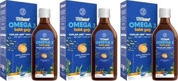 Wellcare Omega 3 Doğal Mandalina Balık Yağı Sıvı 150 Ml 3 Kutu - Image 1