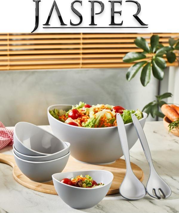 Jasper JPR-0112 Açık Gri Çok Amaçlı Lüx 7 Parça Salata Servis Seti Servis Sunum Kasesi Sunum Seti - Image 1